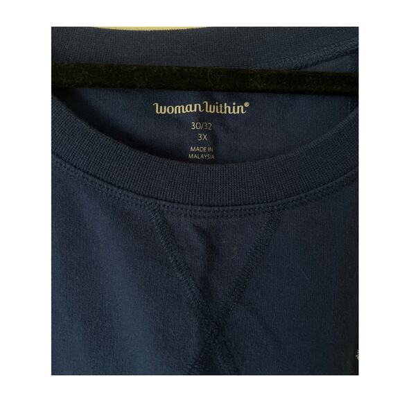 Woman Within Plus Size Navy sweatshirt with tan floral embroidering 3XL - Picture 3 of 6